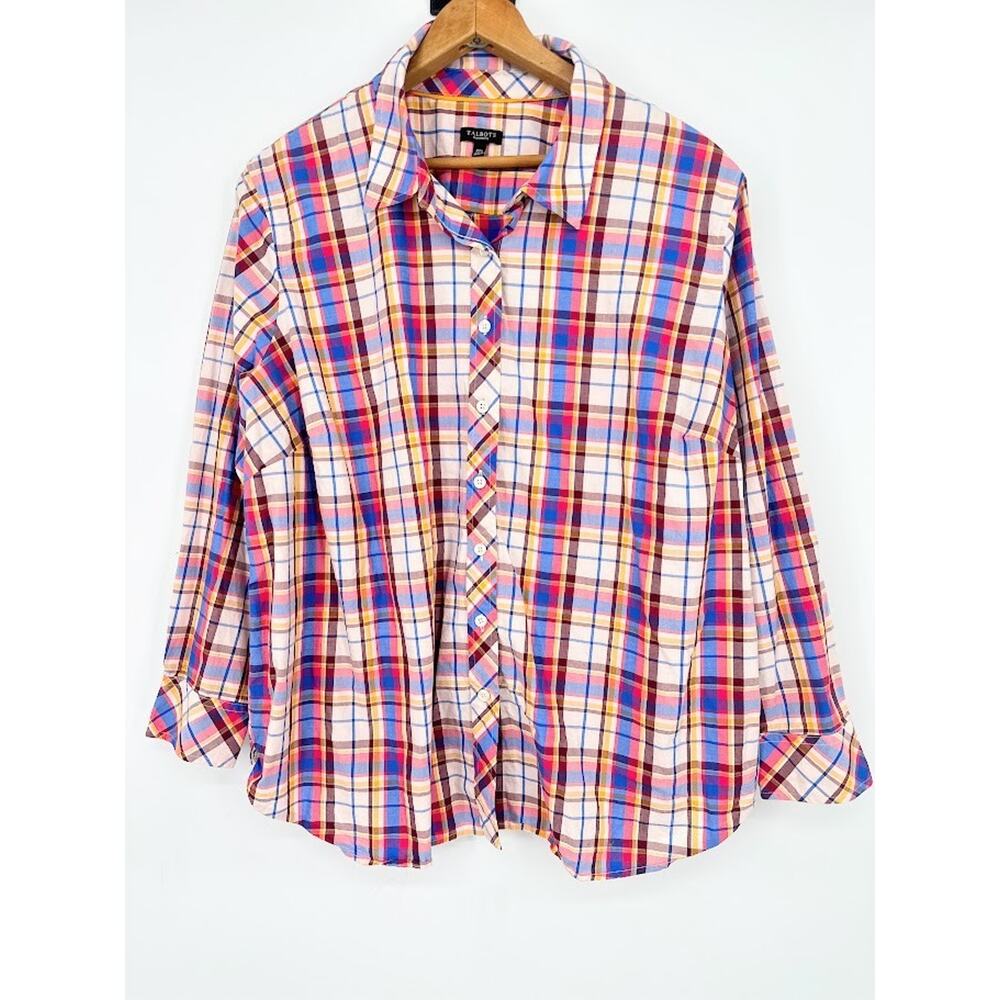 Talbots Womens Plus Petite 3XP Shirt Button Down Classic Preppy Plaid Top Cotton